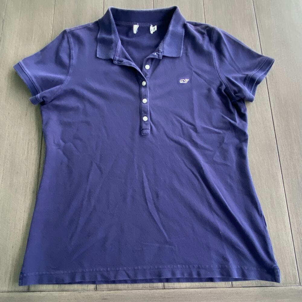 Vineyard Vines Women’s Polo • Medium • Navy Blue Short Sleeve • Whale Logo Chest